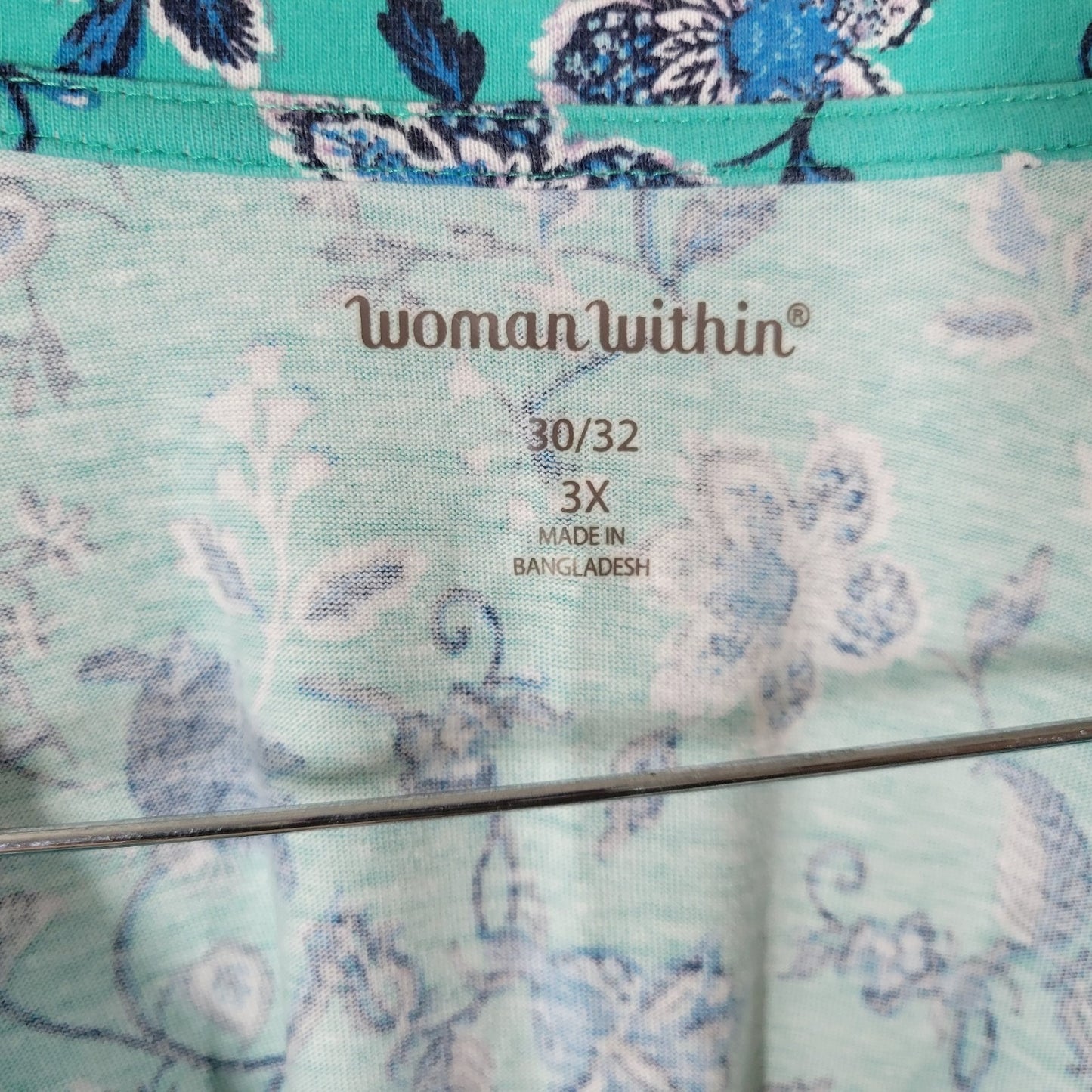 Woman Within Women's 3X Blue Floral Tunic Top V-Neck 3/4 Sleeve FLO320E