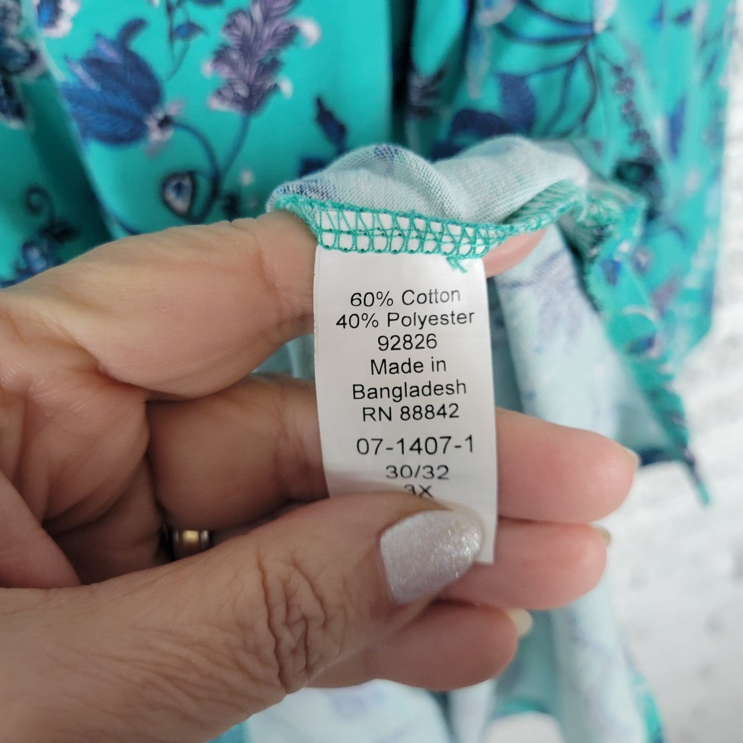 Woman Within Women's 3X Blue Floral Tunic Top V-Neck 3/4 Sleeve FLO320E