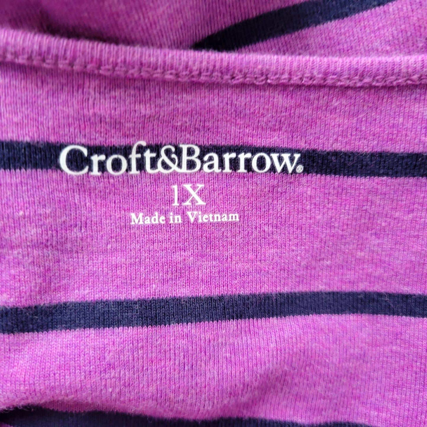 Croft Barrow Womens Top 1X Plus 3/4 Sleeve Zip Shoulders Purple Stripe Cotton