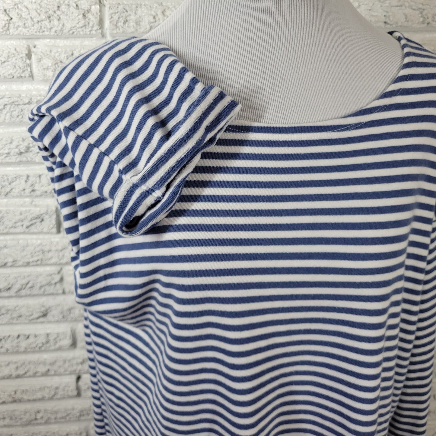 Old Navy Women Top XXL Plus Tee Cuff Sleeve Blue Stripe Cotton Blend Lightweight