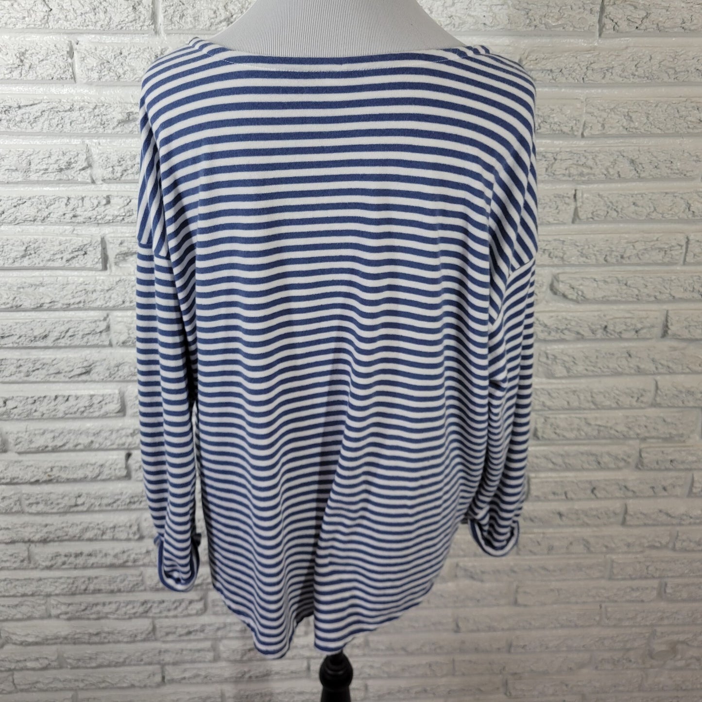 Old Navy Women Top XXL Plus Tee Cuff Sleeve Blue Stripe Cotton Blend Lightweight