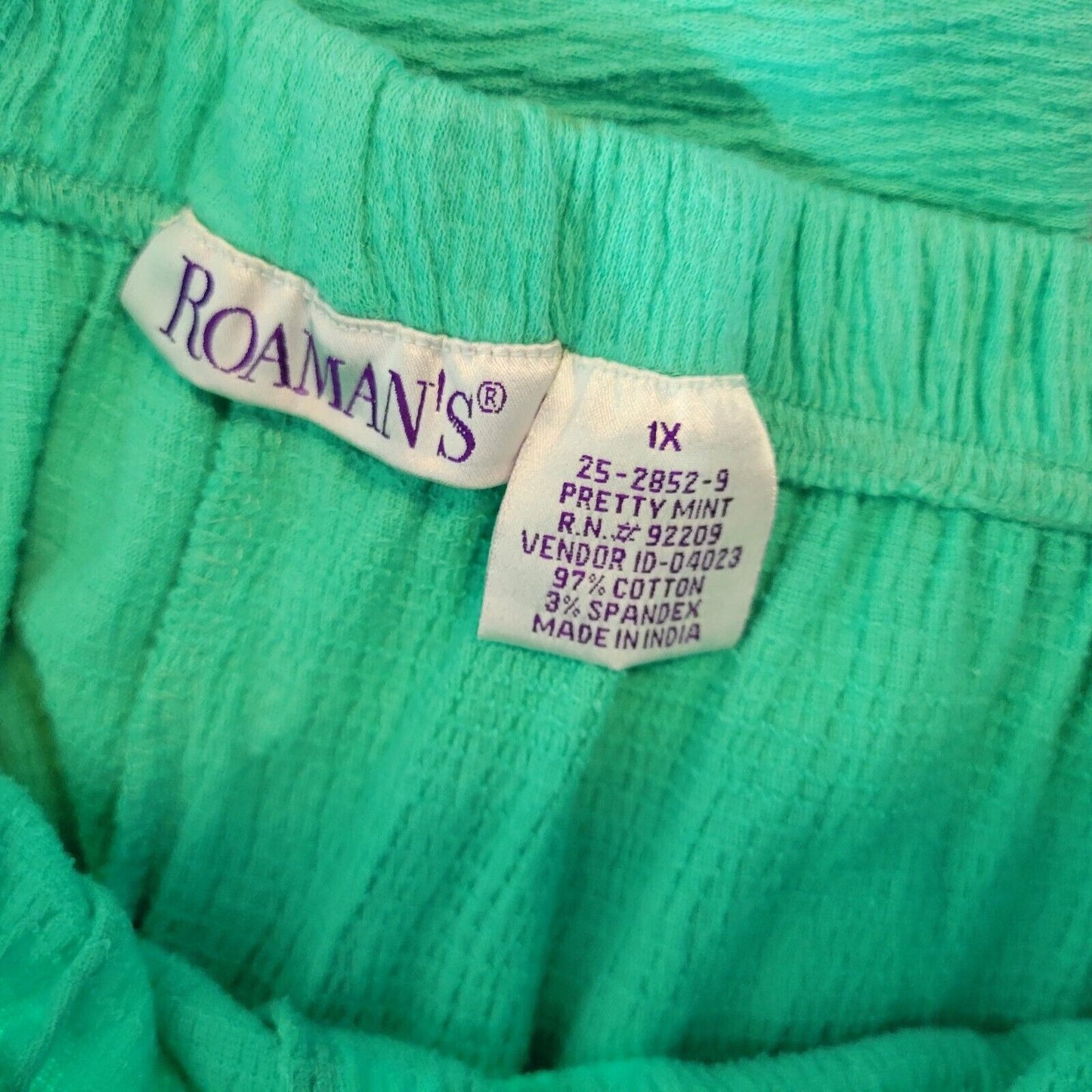 Roamans Womens Pants 1X Capri Pretty Mint Green Pull On Lightweight Eyelet Crepe
