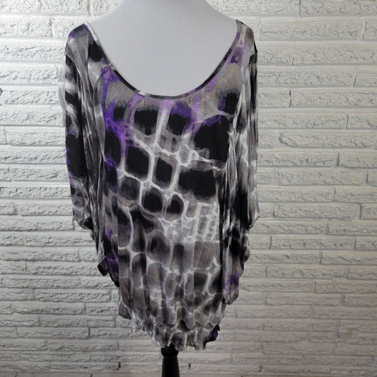 Worthington Womens Top Extra Large Peplum Purple Animal Print Angel Split Sleeve