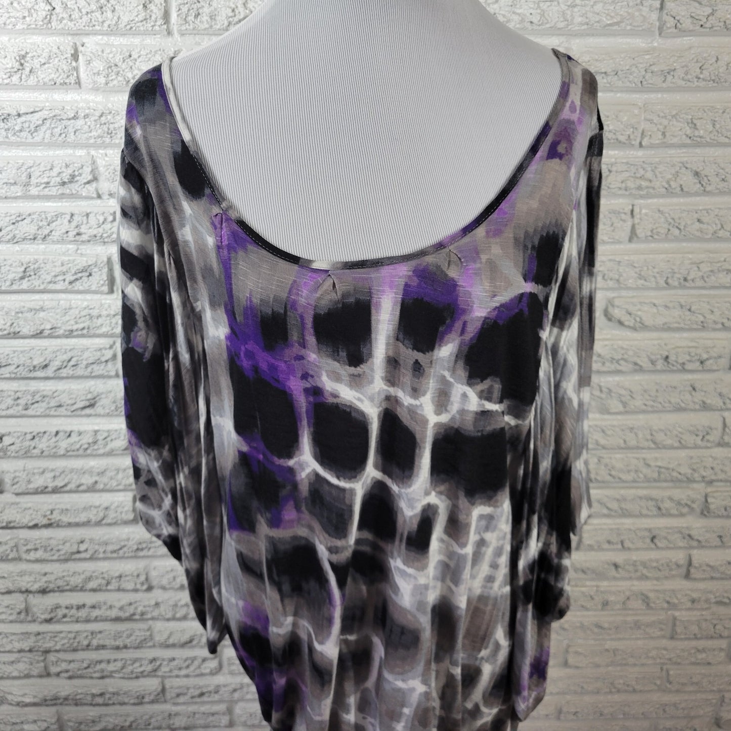 Worthington Womens Top Extra Large Peplum Purple Animal Print Angel Split Sleeve
