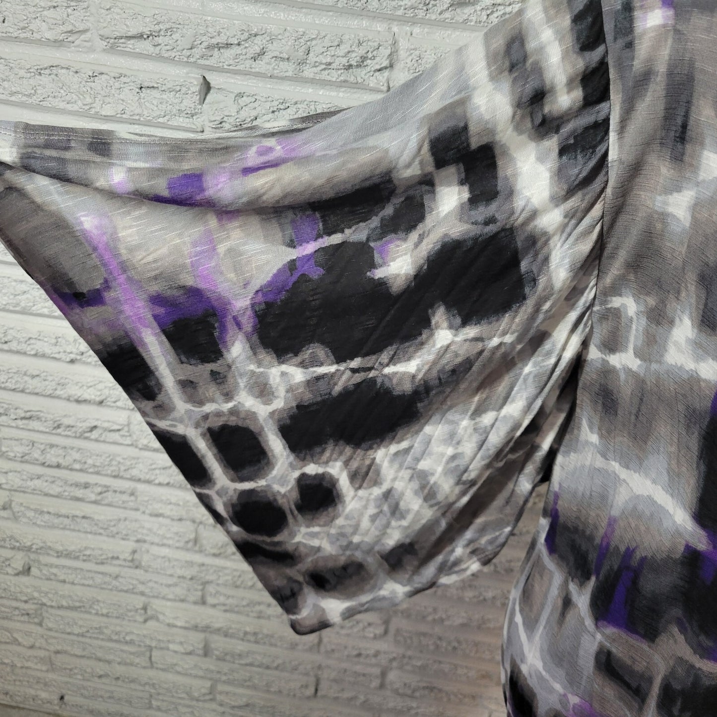 Worthington Womens Top Extra Large Peplum Purple Animal Print Angel Split Sleeve