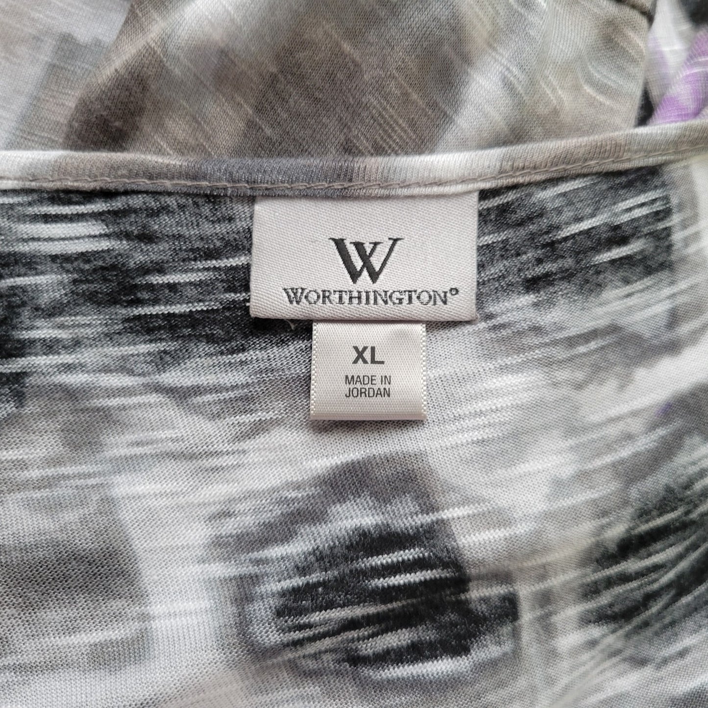 Worthington Womens Top Extra Large Peplum Purple Animal Print Angel Split Sleeve