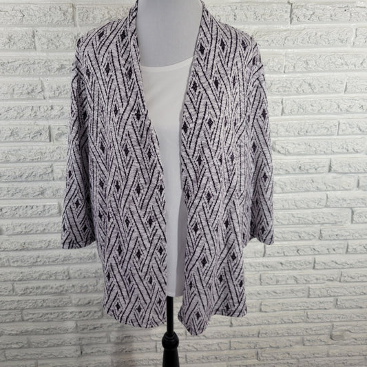 Alfred Dunner Womens Top 2X Plus 3/4 Sleeve Purple Diamonds Two In One Comfy