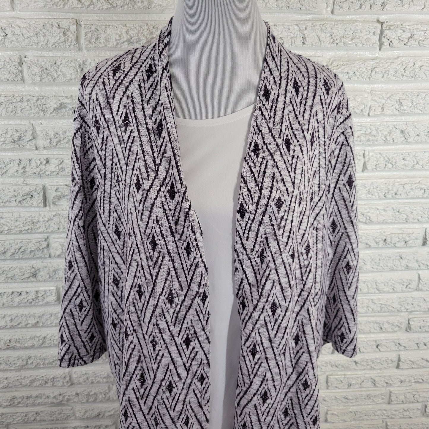 Alfred Dunner Womens Top 2X Plus 3/4 Sleeve Purple Diamonds Two In One Comfy