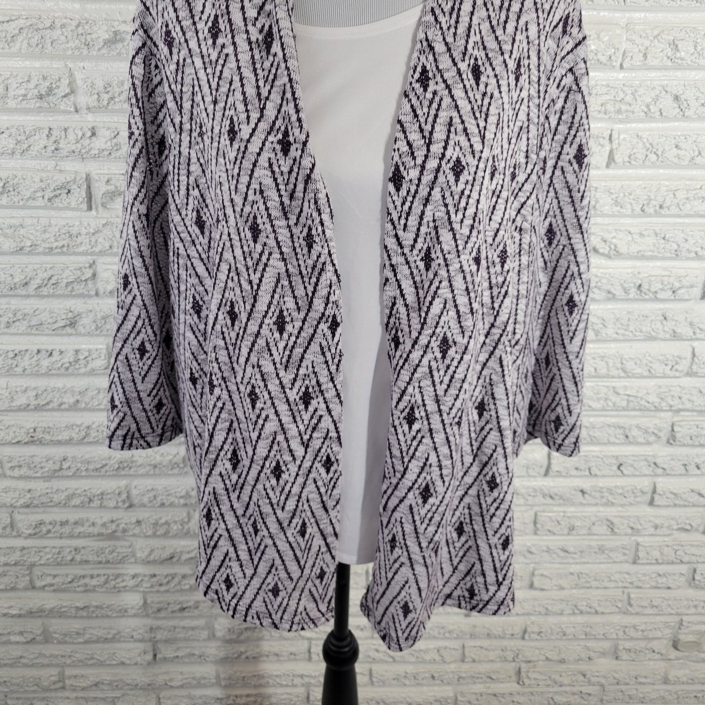 Alfred Dunner Womens Top 2X Plus 3/4 Sleeve Purple Diamonds Two In One Comfy