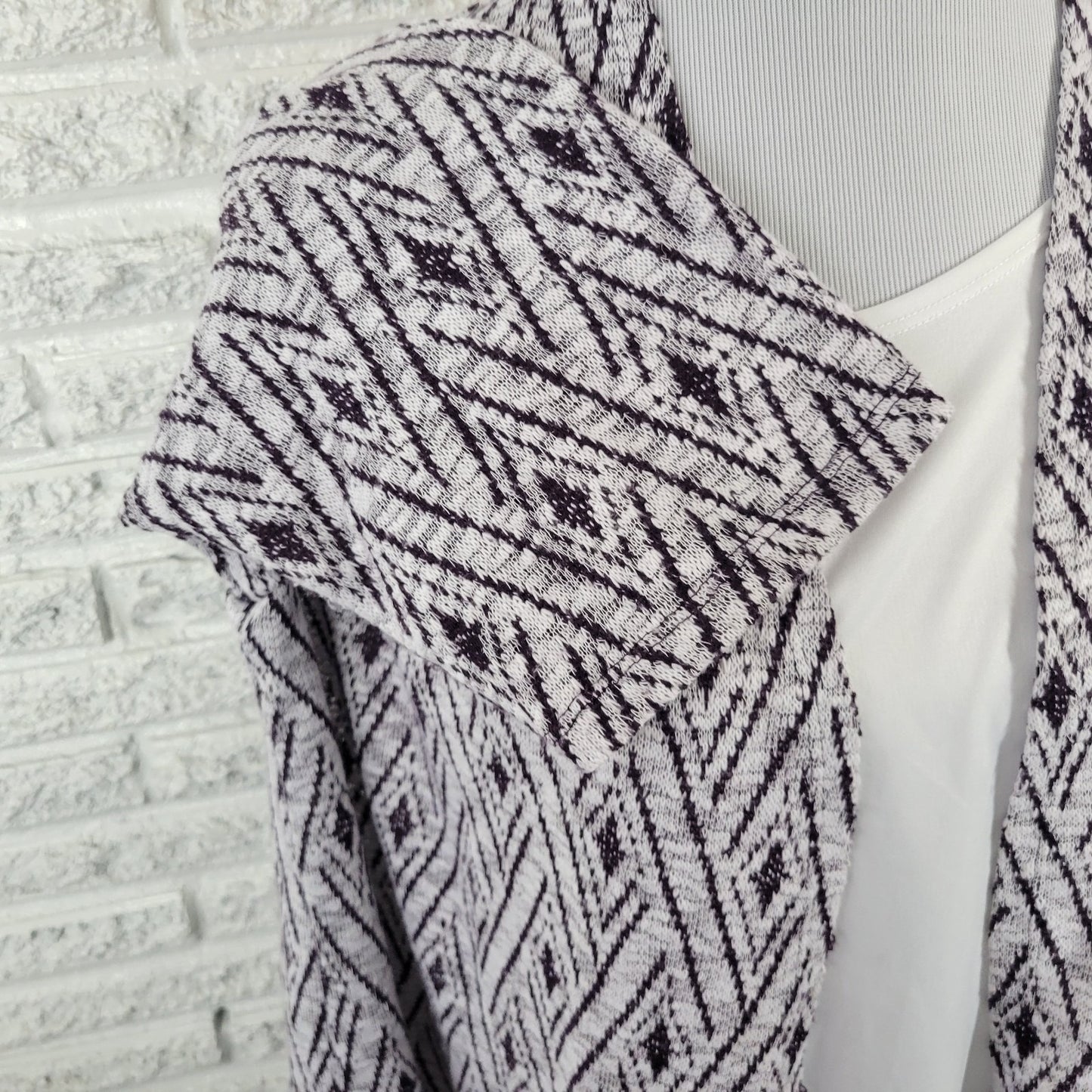 Alfred Dunner Womens Top 2X Plus 3/4 Sleeve Purple Diamonds Two In One Comfy