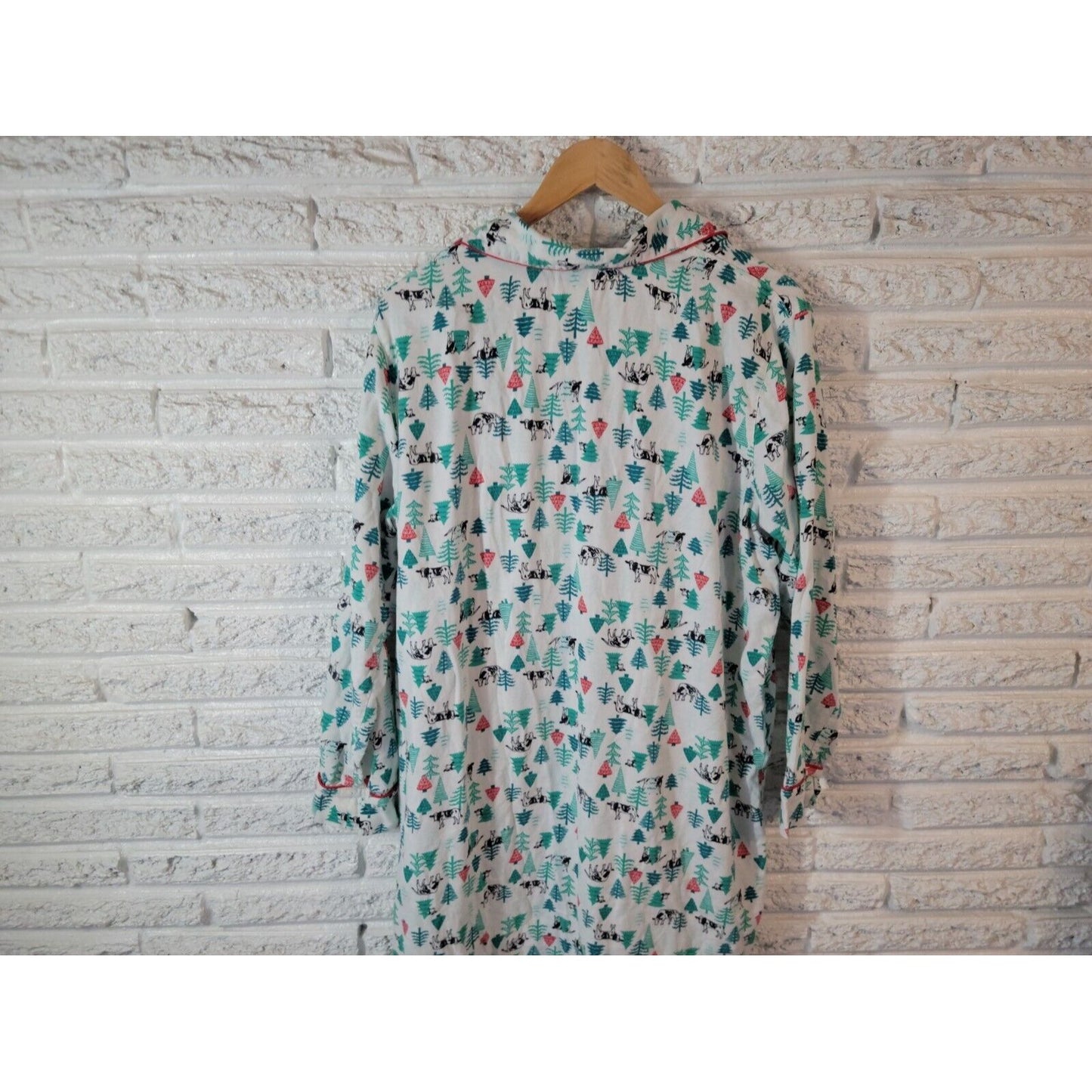 Christmas Lands End Women Pajamas XL 18 Nightgown Cows Cotton Collar Green Comfy