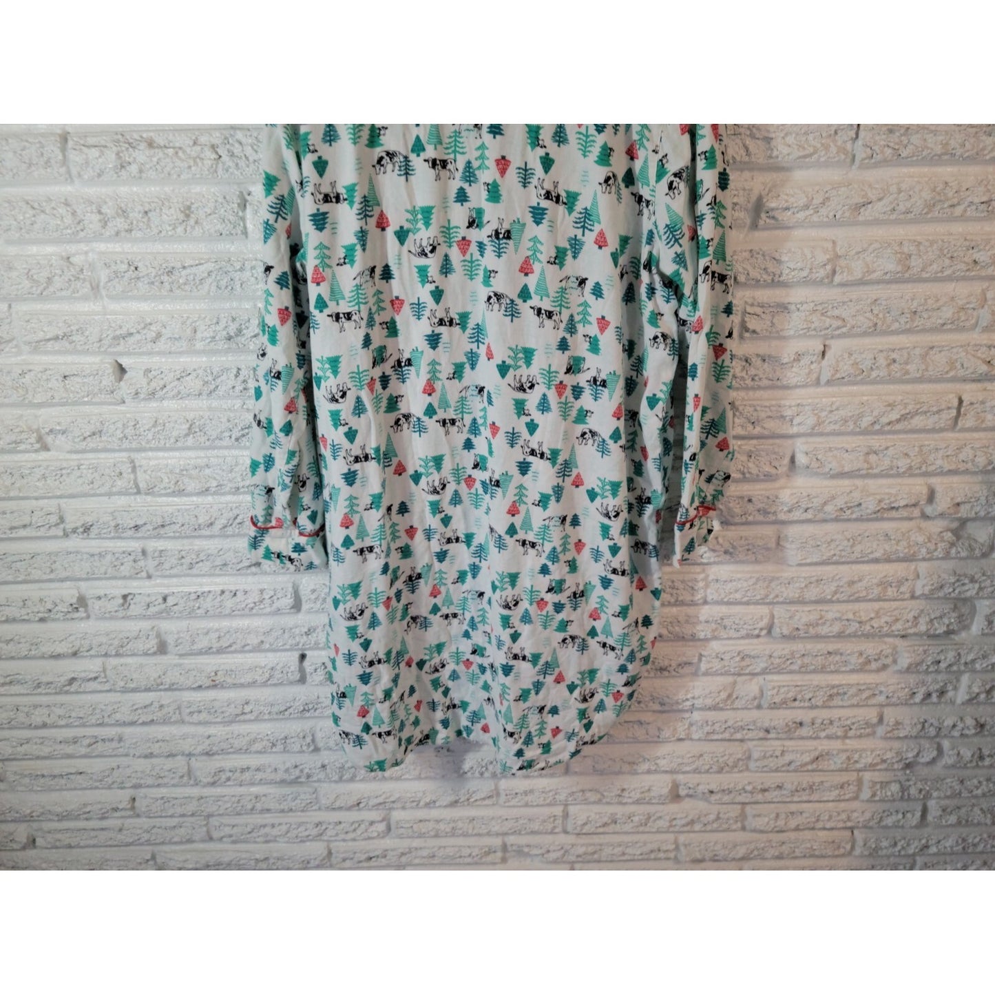 Christmas Lands End Women Pajamas XL 18 Nightgown Cows Cotton Collar Green Comfy