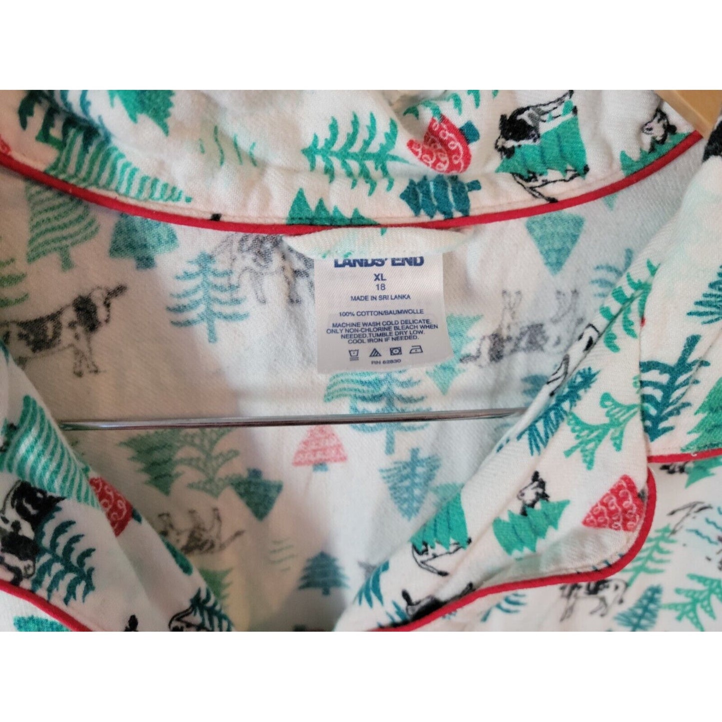 Christmas Lands End Women Pajamas XL 18 Nightgown Cows Cotton Collar Green Comfy