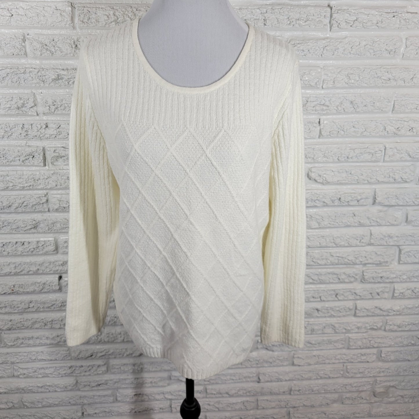 Croft Barrow Womens Sweater XL Long Sleeve Lightweight Pullover White Office