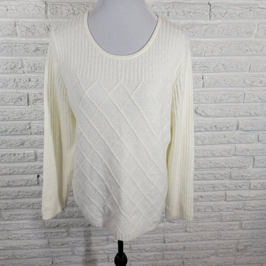 Croft Barrow Womens Sweater XL Long Sleeve Lightweight Pullover White Office