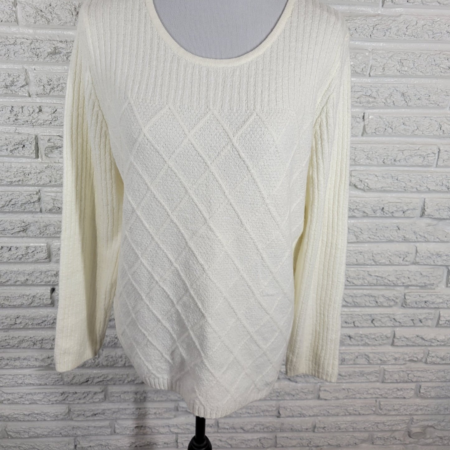 Croft Barrow Womens Sweater XL Long Sleeve Lightweight Pullover White Office