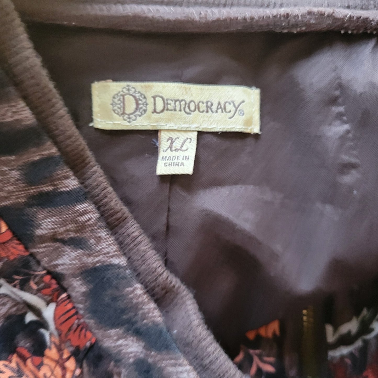 Democracy Womens XL Animal Print Jacket Full Zip Orange Brown Cotton Stretch