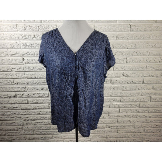 Liz Claiborne Womens Top Extra Large Cap Sleeve Blue Button Up Lightweight