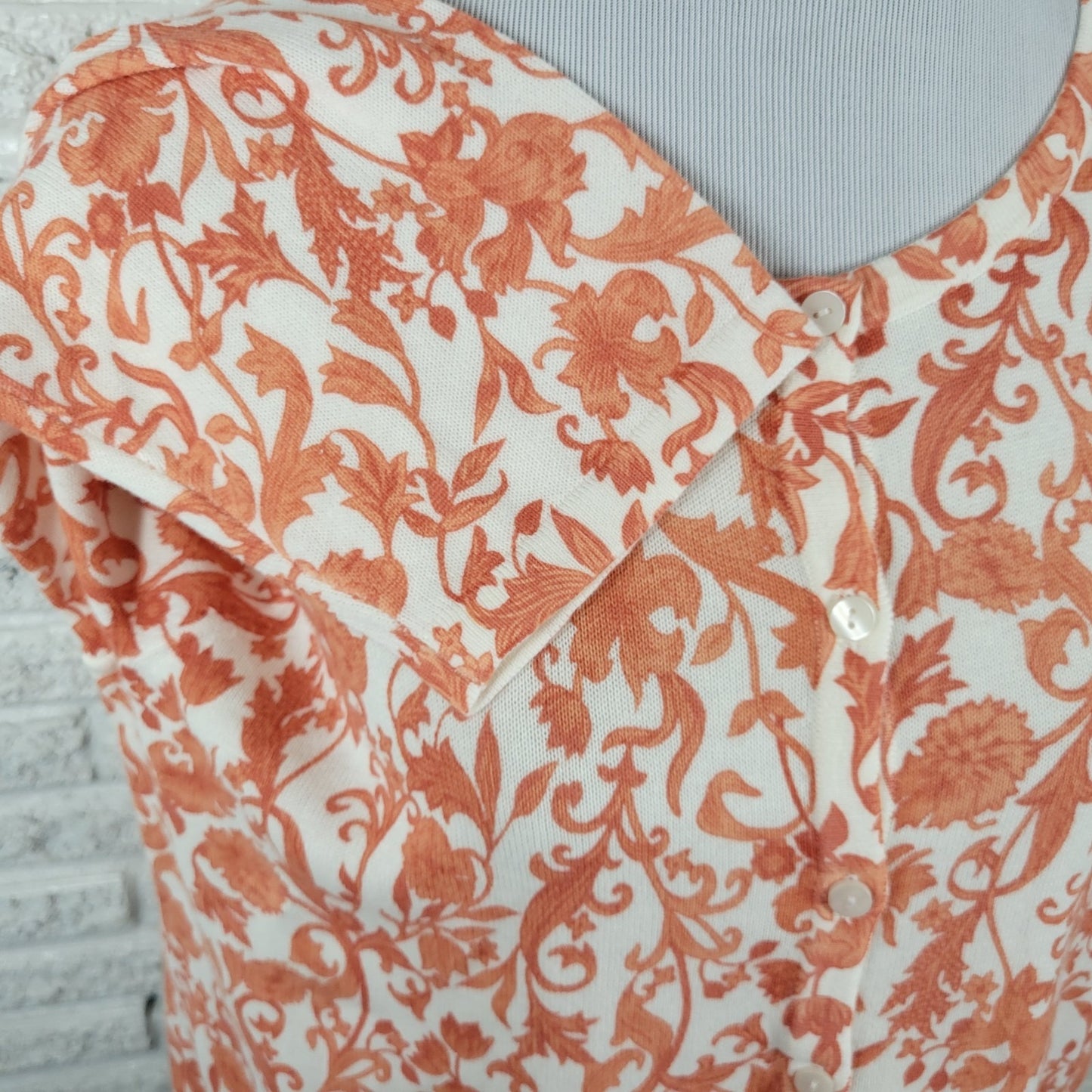 Christopher Banks Womens Sweater XL Cardigan 3/4 Sleeve Orange Floral Cotton