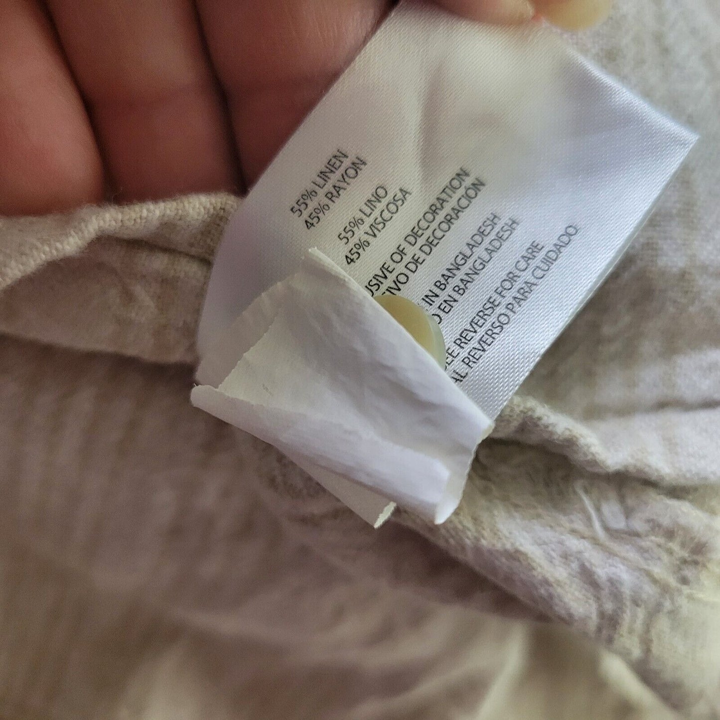 Orvis Womens Top Extra Large Roll Tab Sleeve Beige Stripe Button Up Linen Rayon