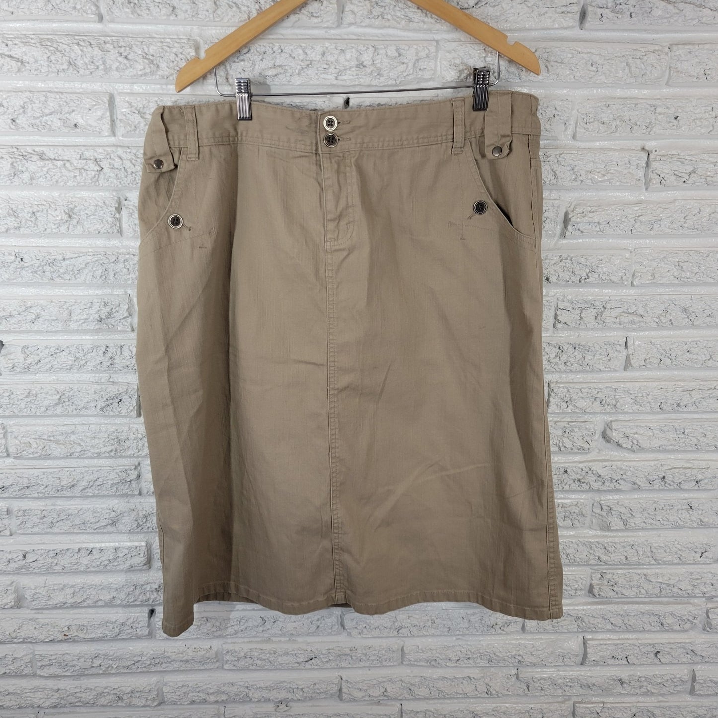 CJ Banks Womens Skirt 16W Plus ALine Beige Denim Blend Zip Slit Pockets Casual