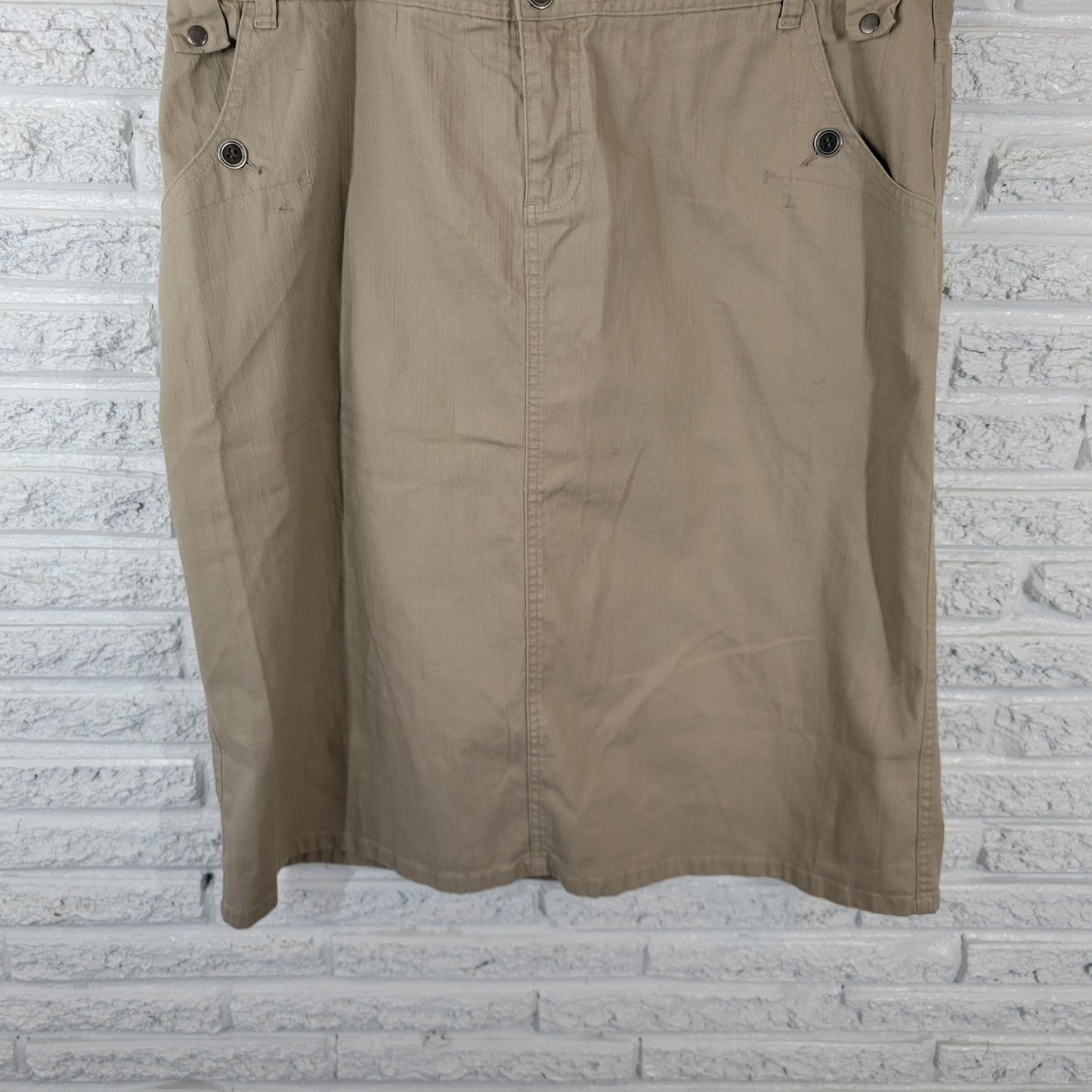 CJ Banks Womens Skirt 16W Plus ALine Beige Denim Blend Zip Slit Pockets Casual