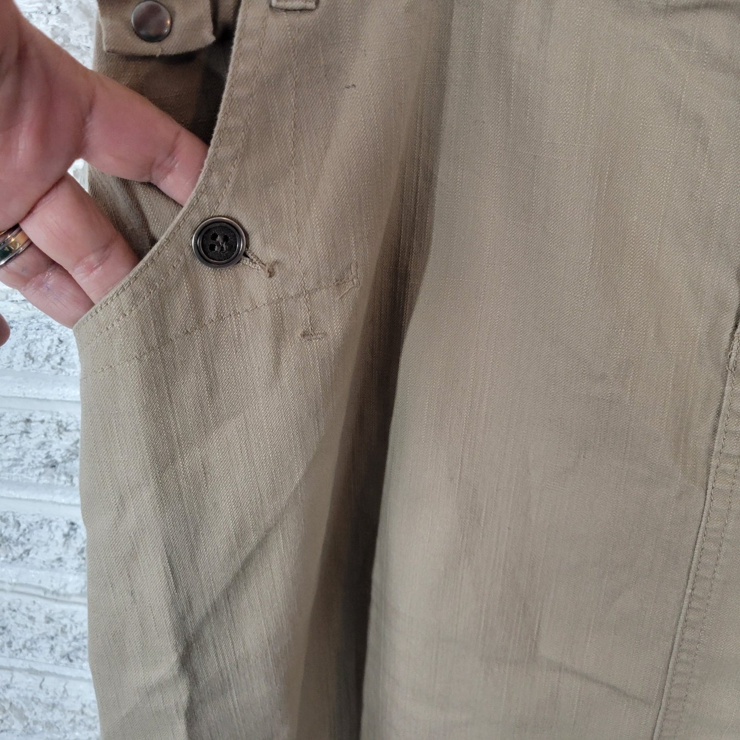 CJ Banks Womens Skirt 16W Plus ALine Beige Denim Blend Zip Slit Pockets Casual