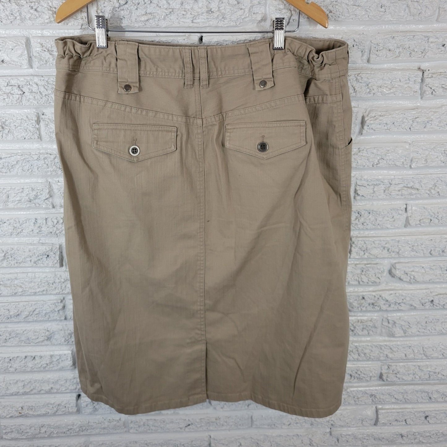 CJ Banks Womens Skirt 16W Plus ALine Beige Denim Blend Zip Slit Pockets Casual