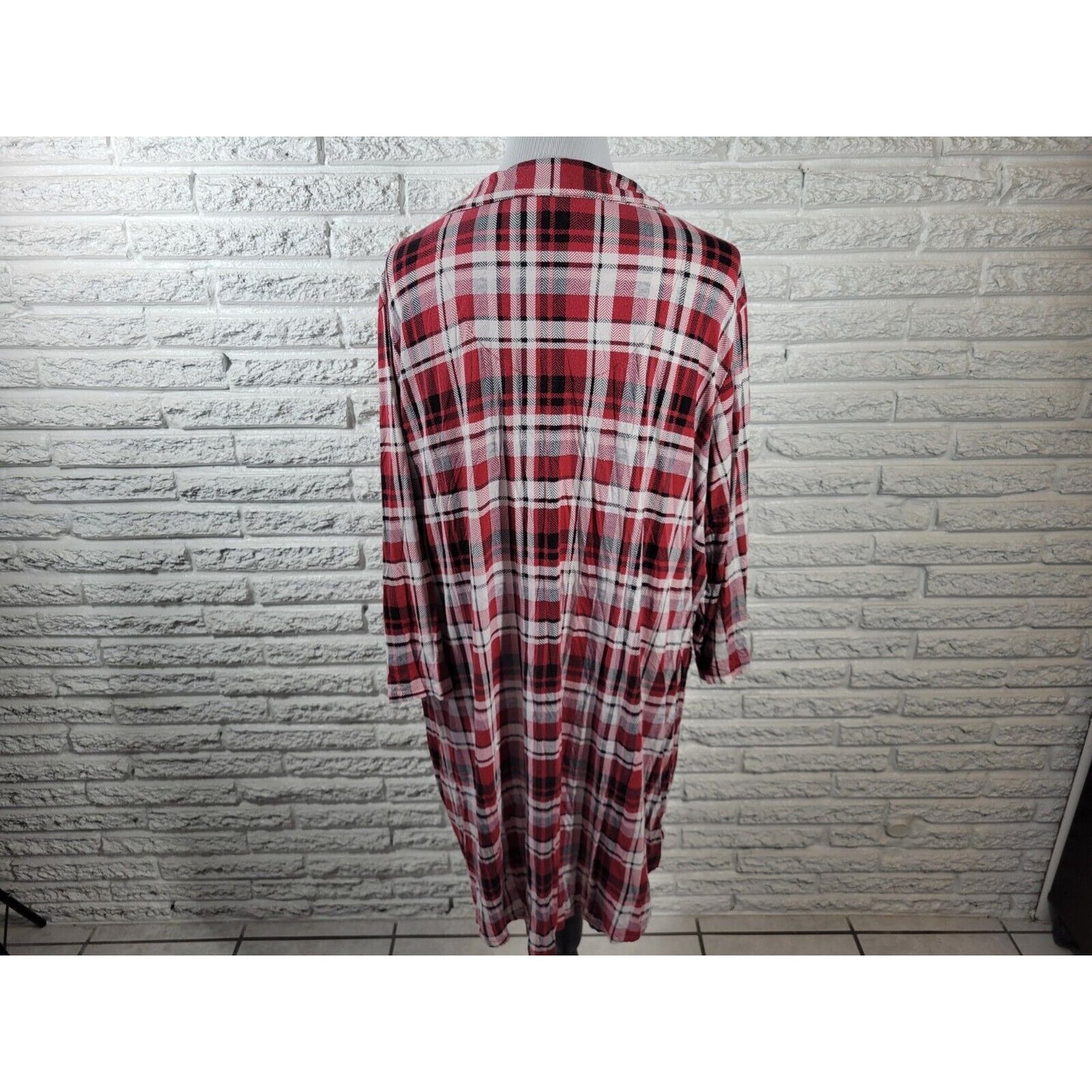 Cato Est 1946 Womens Top 2X Pajama 3/4 Sleeve Red Plaid Pocket Collar Loungewear