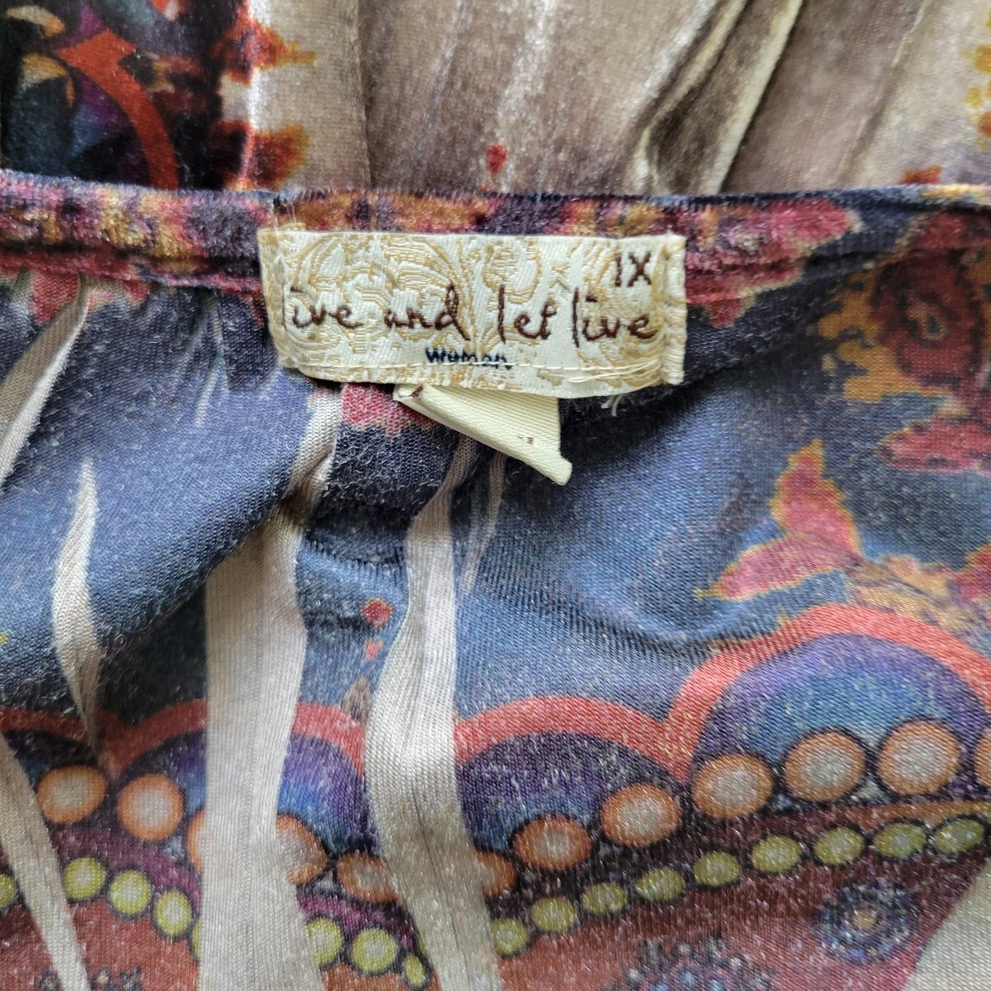 Live Let Live Womens Top 1X Plus Tunic 3/4 Sleeve Velour Gray Geometric Casual