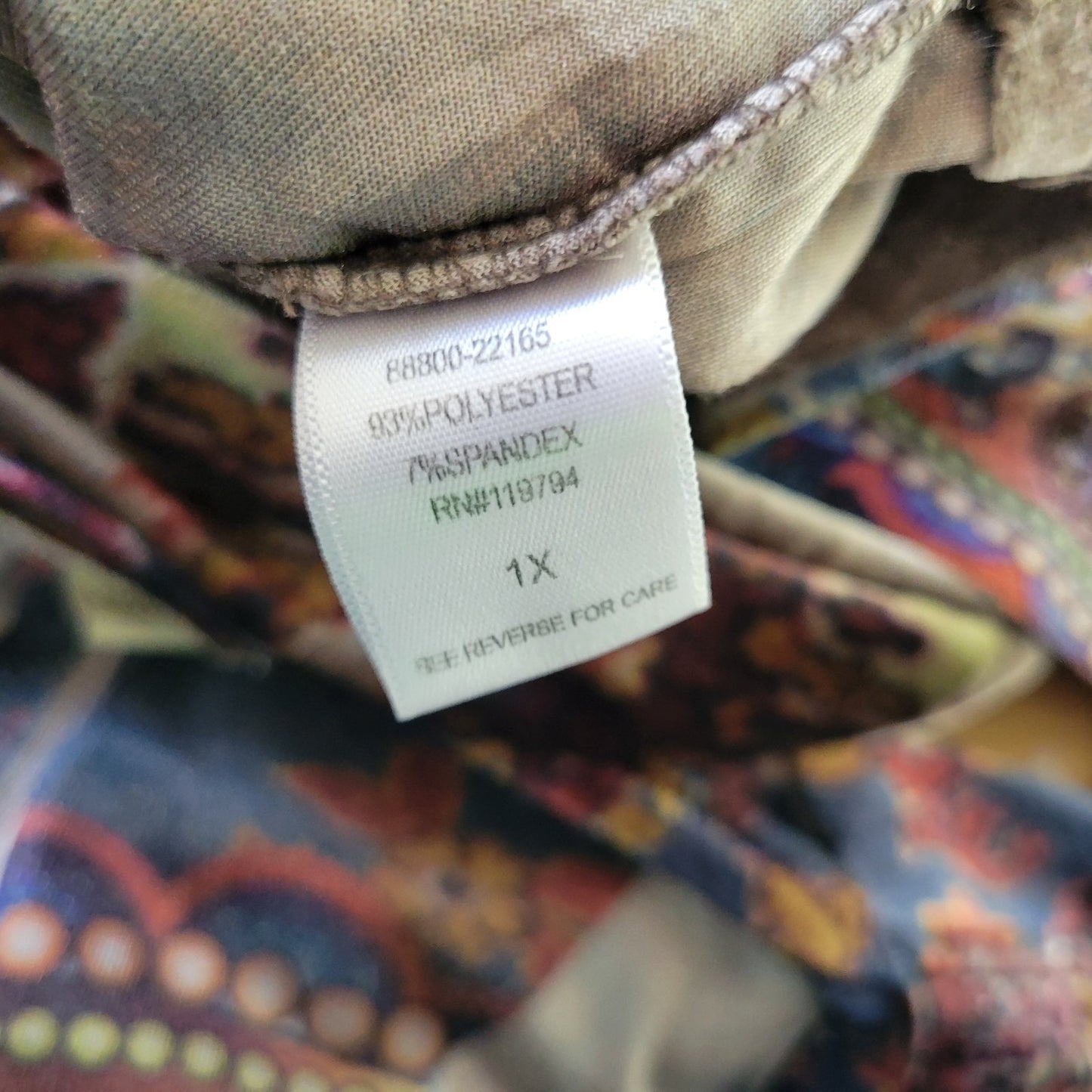 Live Let Live Womens Top 1X Plus Tunic 3/4 Sleeve Velour Gray Geometric Casual