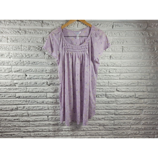 Adonna Womens Nightgown Extra Large XL Loungewear Cinched Neck Lavender Floral