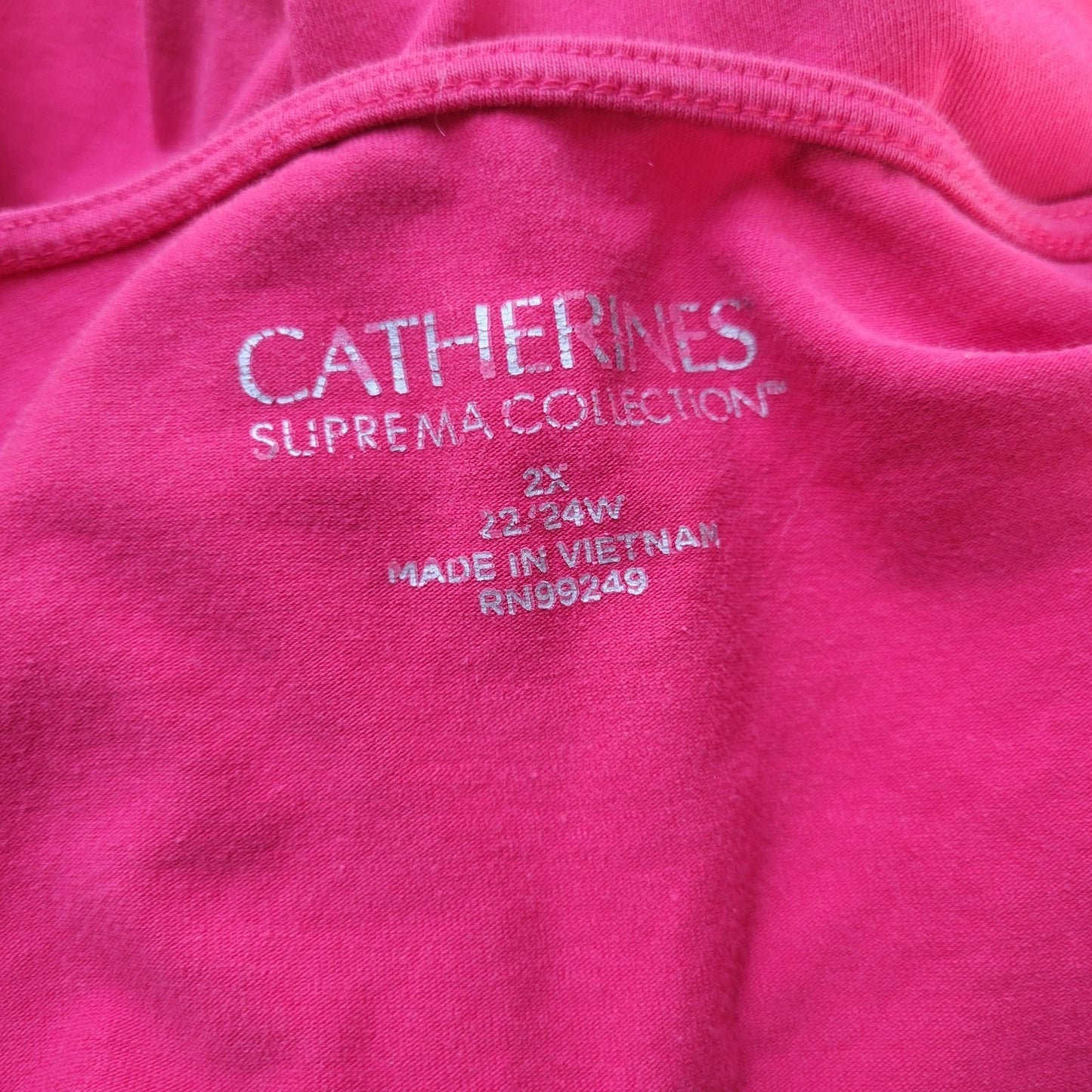 Catherines Suprema Womens Top 2X Plus 3/4 Sleeve Red Comfy  Crochet Neckline