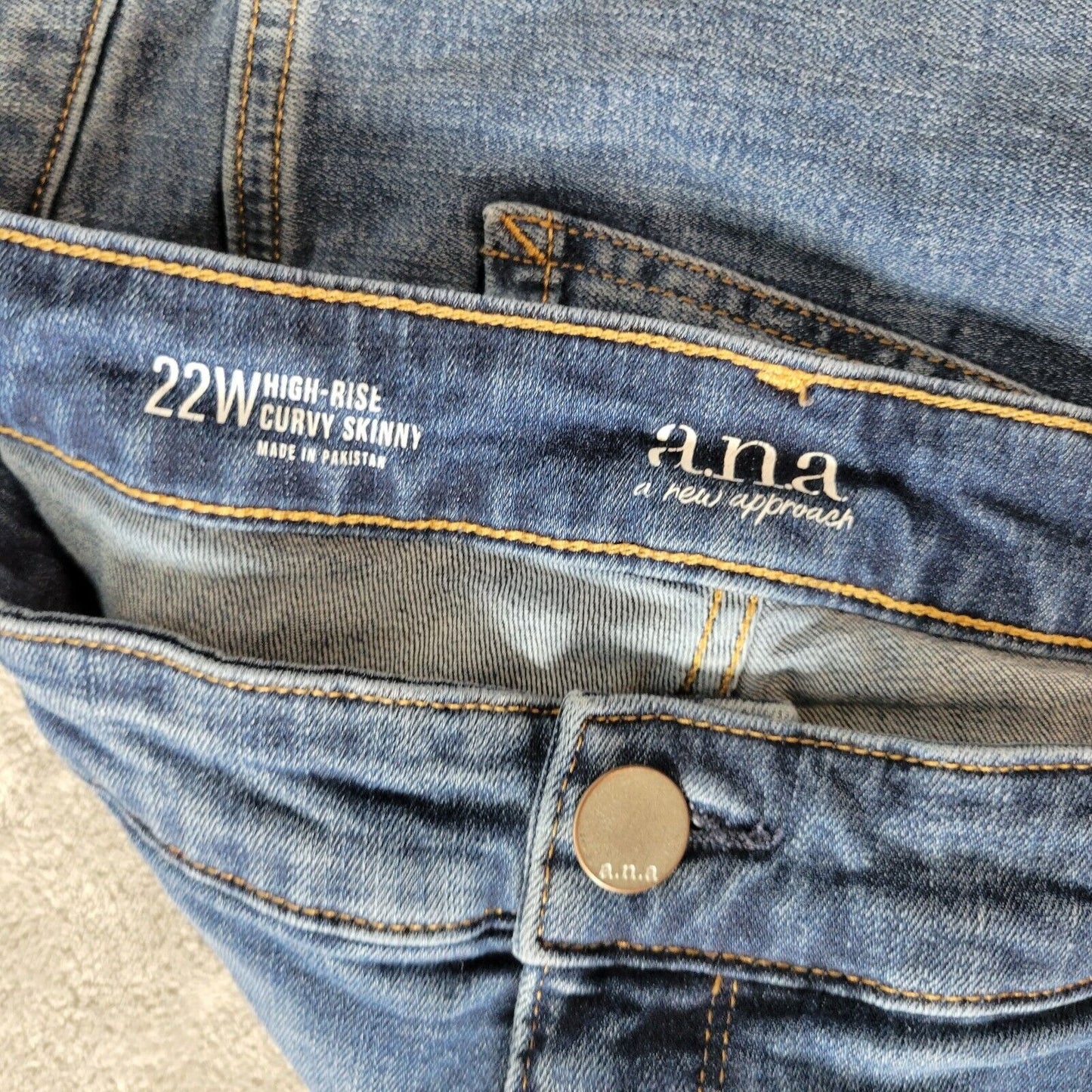 Ana Womens Jeans 22W Plus Curvy Skinny Medium Blue Denim Frayed Hems Zip Fly