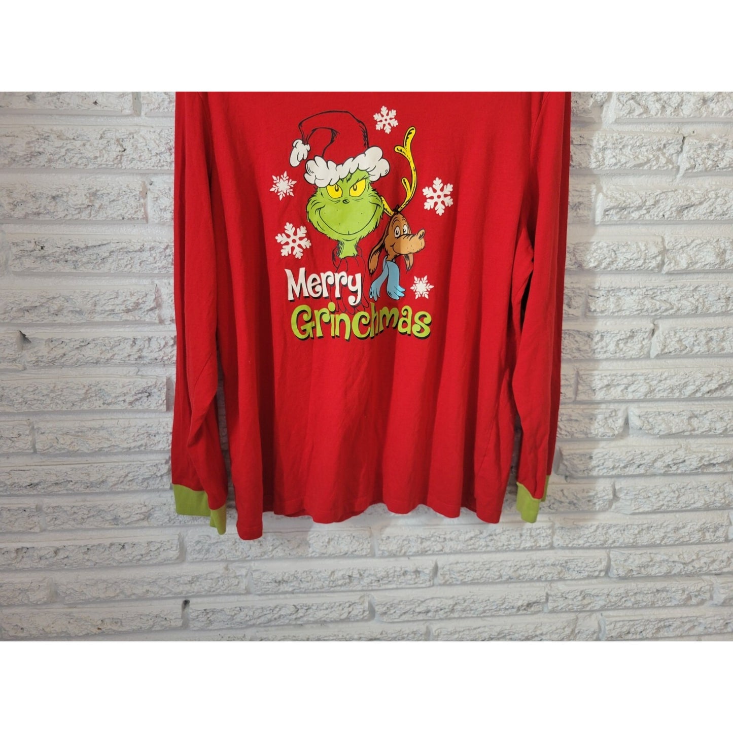 Christmas Dr Seuss Grinch Women Top XL 16 18 Long Sleeve Pajama Red Cotton Blend