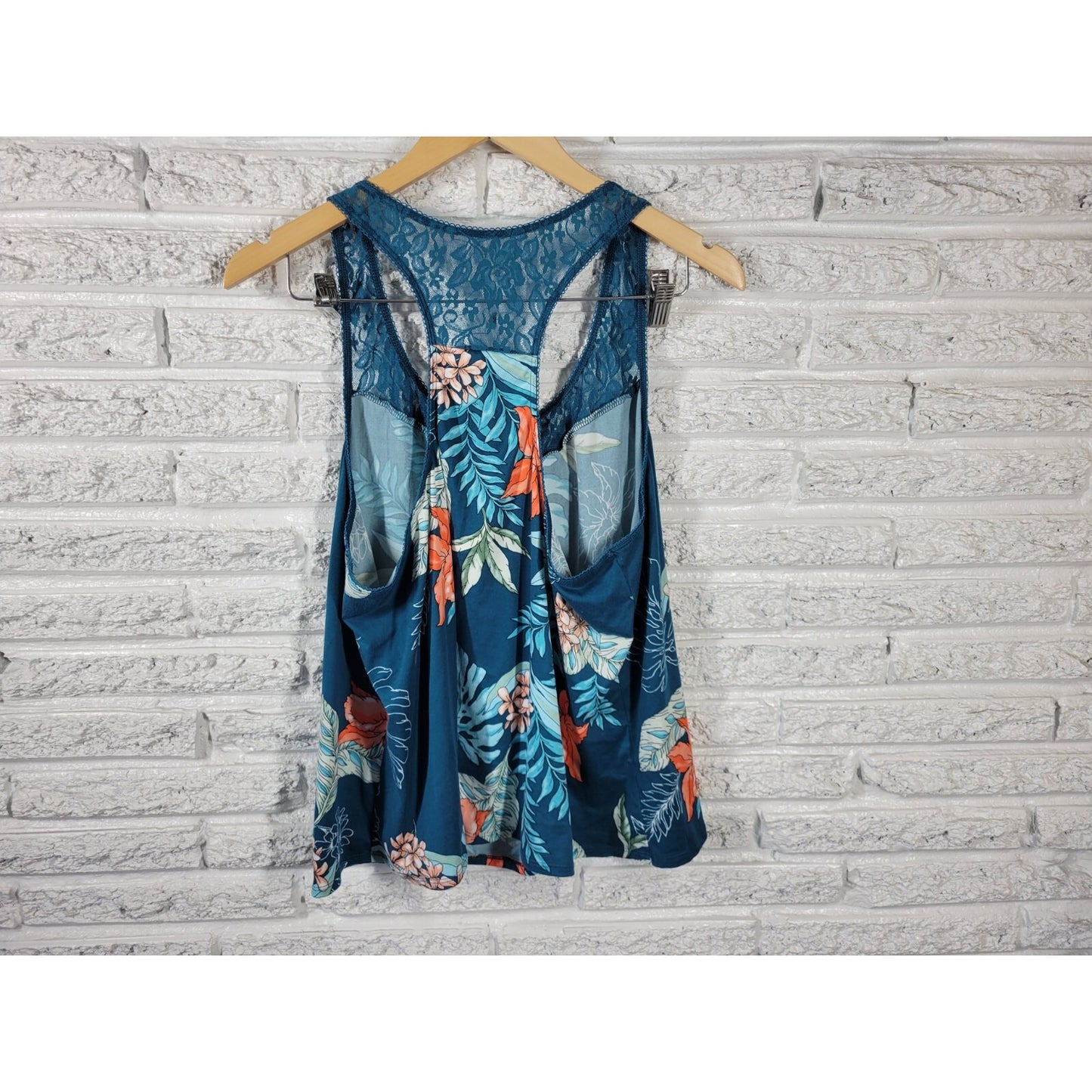 Apt 9 Women Top 1X Plus Pajama Tank Racerback Lace Blue Lightweight Poly Blend