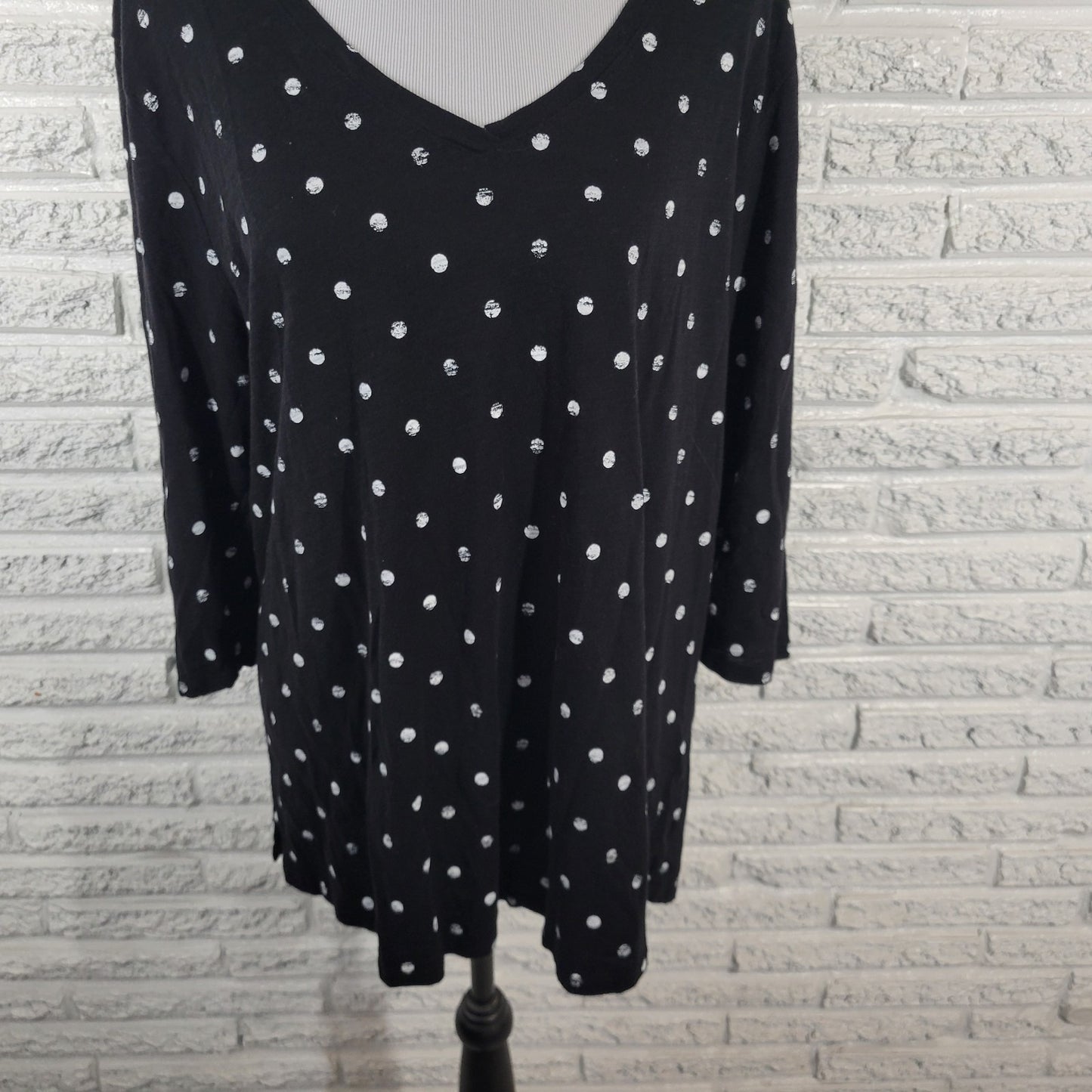 Lane Bryant Women Top 22 24 Plus 3/4 Sleeve Black Painted Polka Dot Casual Comfy