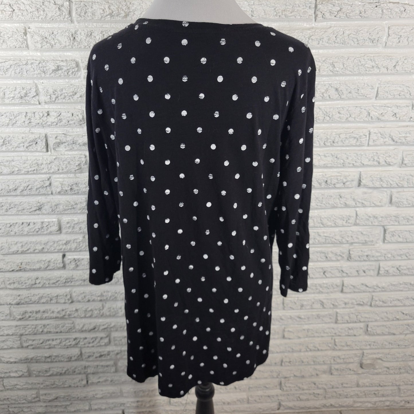 Lane Bryant Women Top 22 24 Plus 3/4 Sleeve Black Painted Polka Dot Casual Comfy