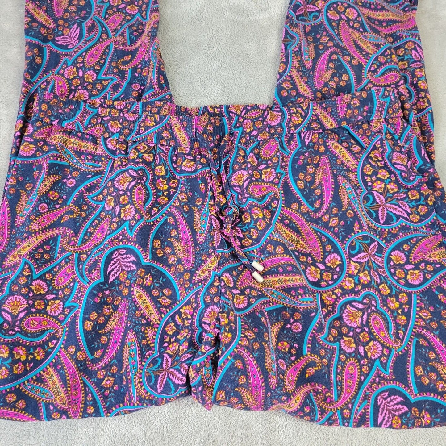 Tommy Bahama Womens Pants XL Pull On Blue Paisley Lightweight Rayon Drawstring