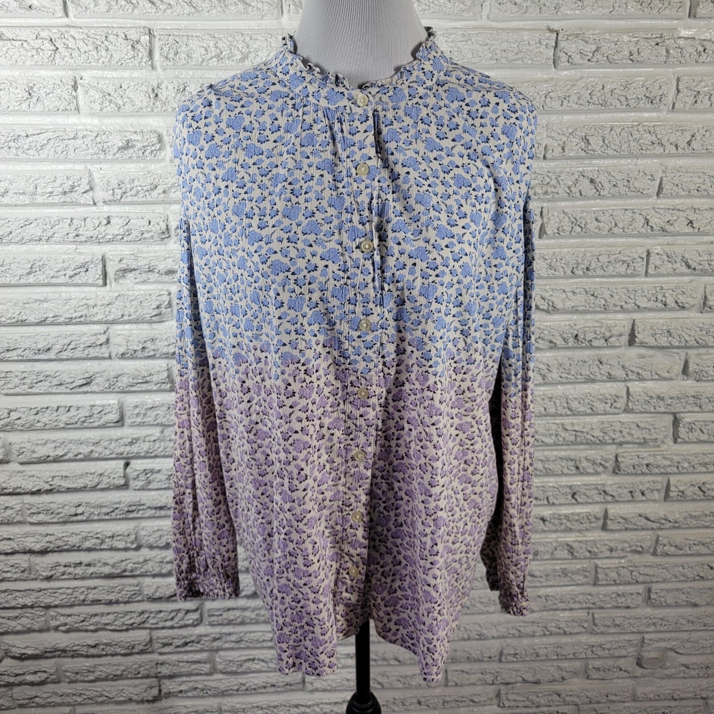 Style Co Womens Top XXL Plus Long Sleeve Blue Lavender Floral Casual Lightweight