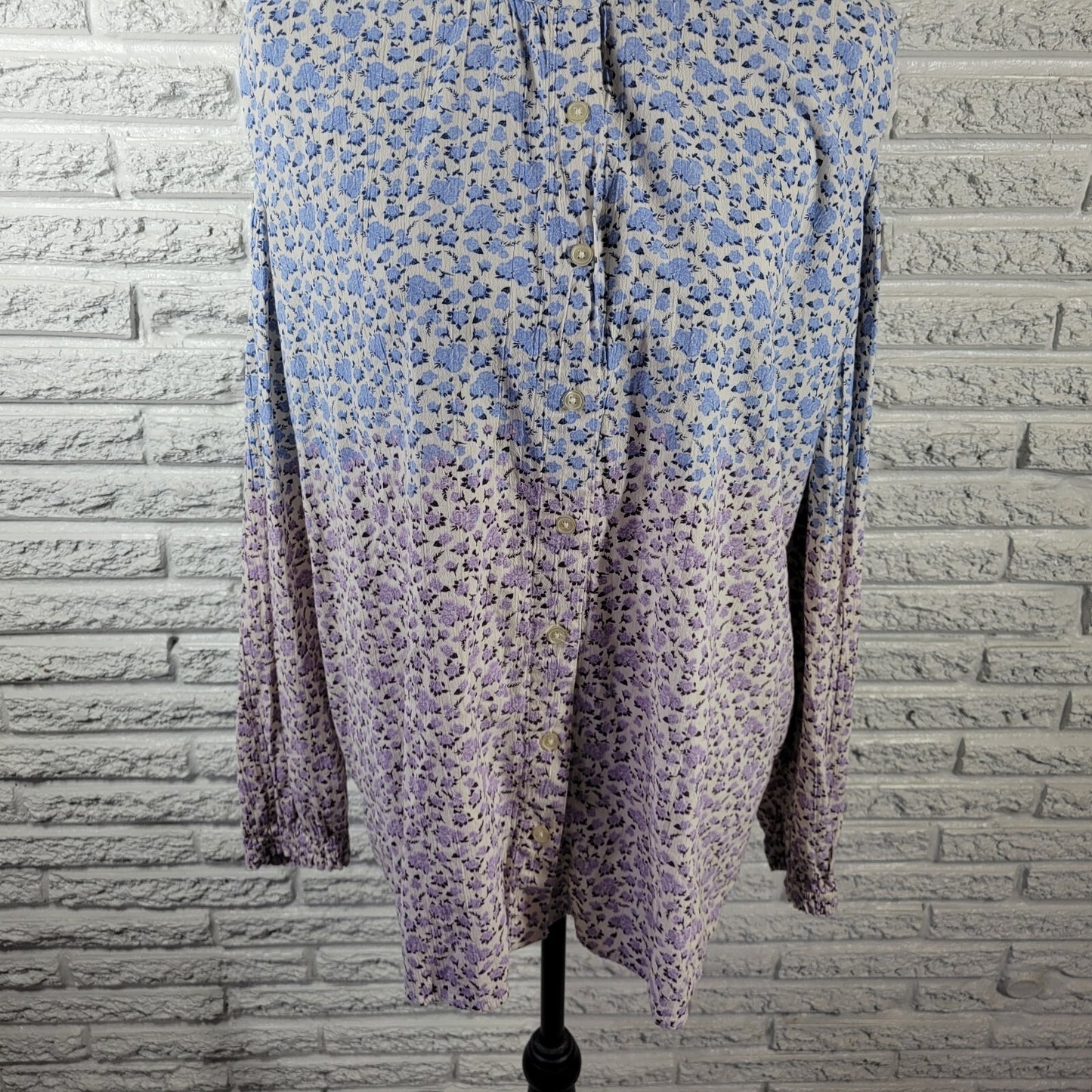 Style Co Womens Top XXL Plus Long Sleeve Blue Lavender Floral Casual Lightweight