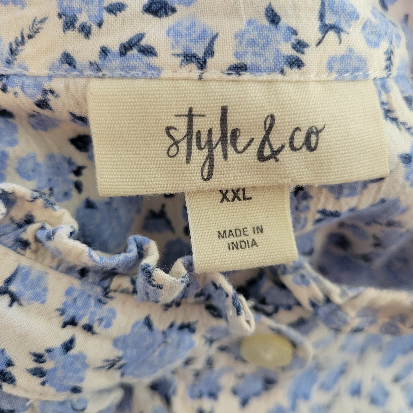 Style Co Womens Top XXL Plus Long Sleeve Blue Lavender Floral Casual Lightweight