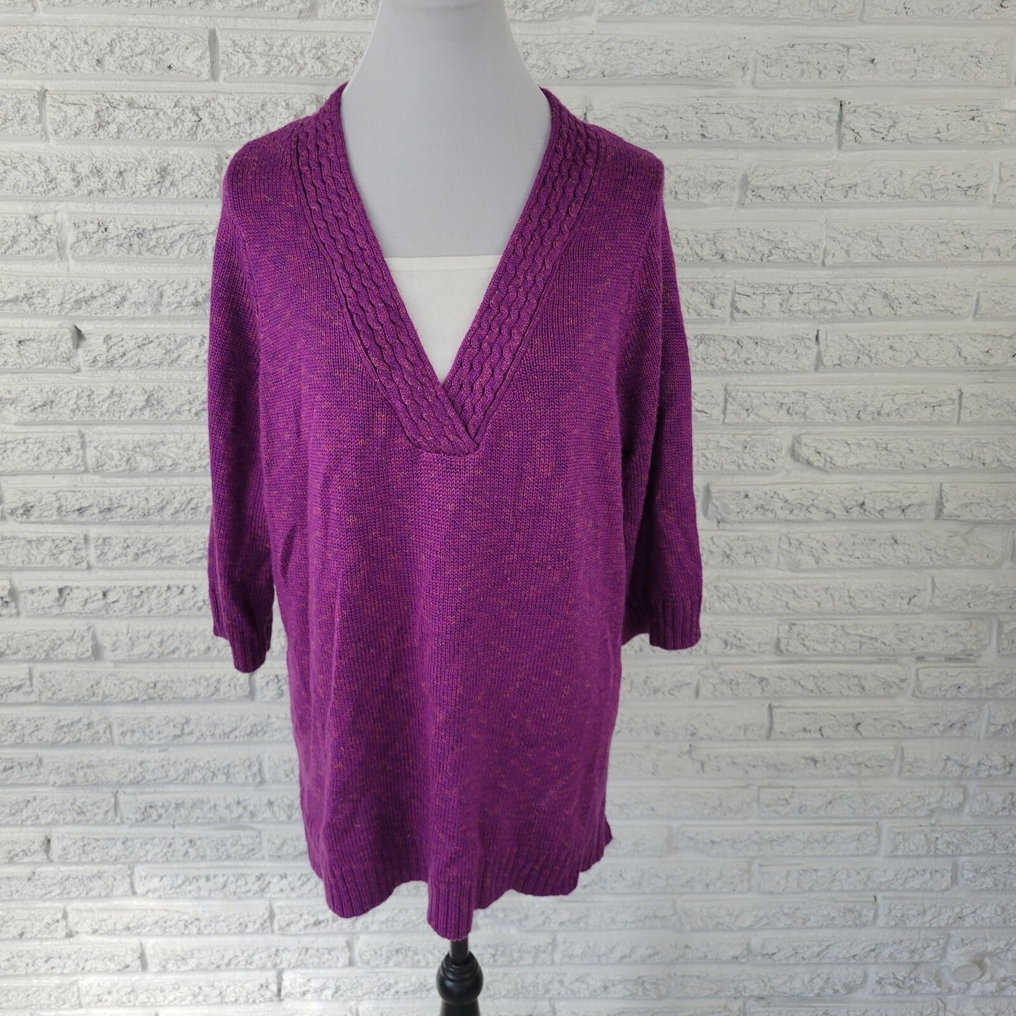 Catherines Womens Sweater 0X 14W 16W Plus 3/4 Sleeves Basic Purple Tight Knit