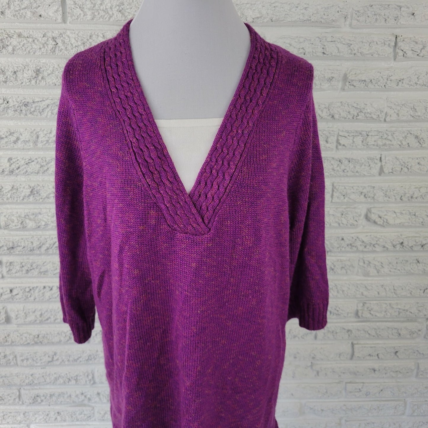 Catherines Womens Sweater 0X 14W 16W Plus 3/4 Sleeves Basic Purple Tight Knit