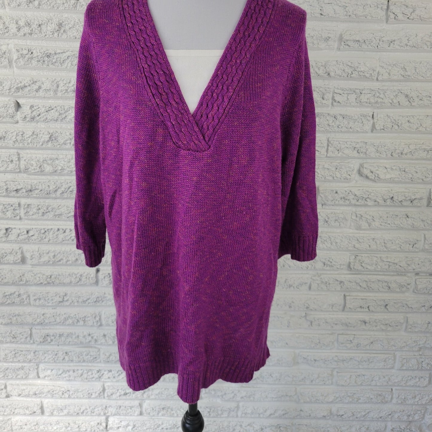 Catherines Womens Sweater 0X 14W 16W Plus 3/4 Sleeves Basic Purple Tight Knit