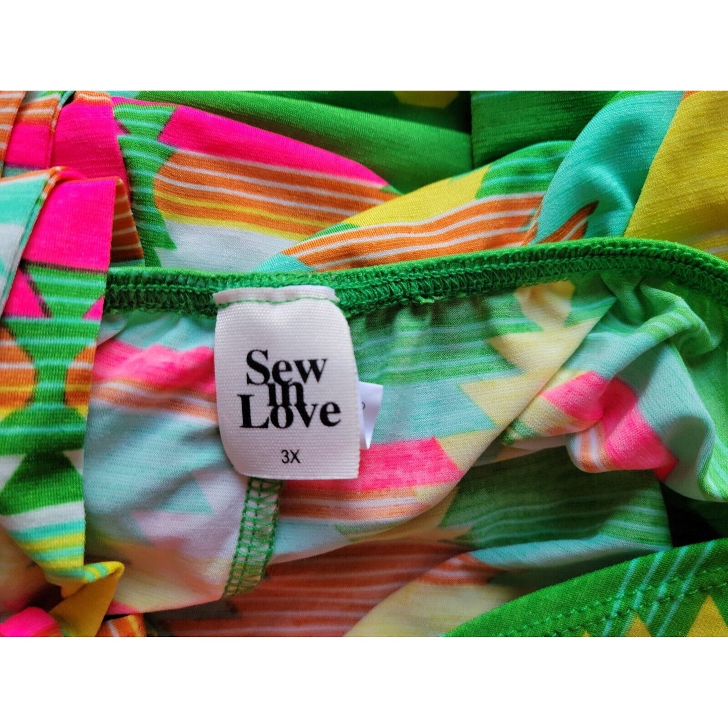 Sew In Love Womens Top 3X Tee Short Sleeve Southwestern Keyhole Green Geometric