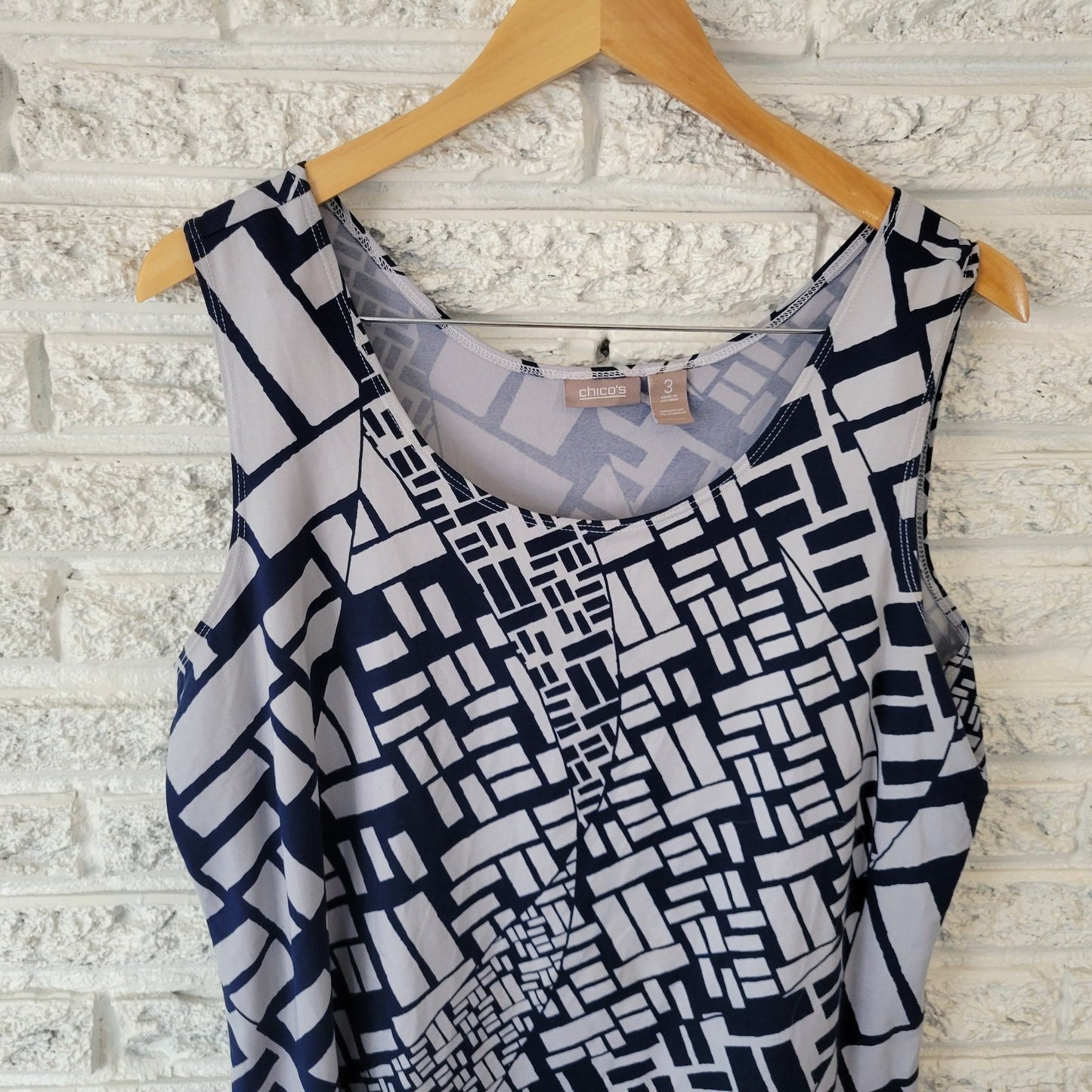 Chico's Women's XL Blue Geometric Tank Top Sleeveless Nylon Spandex Stretch
