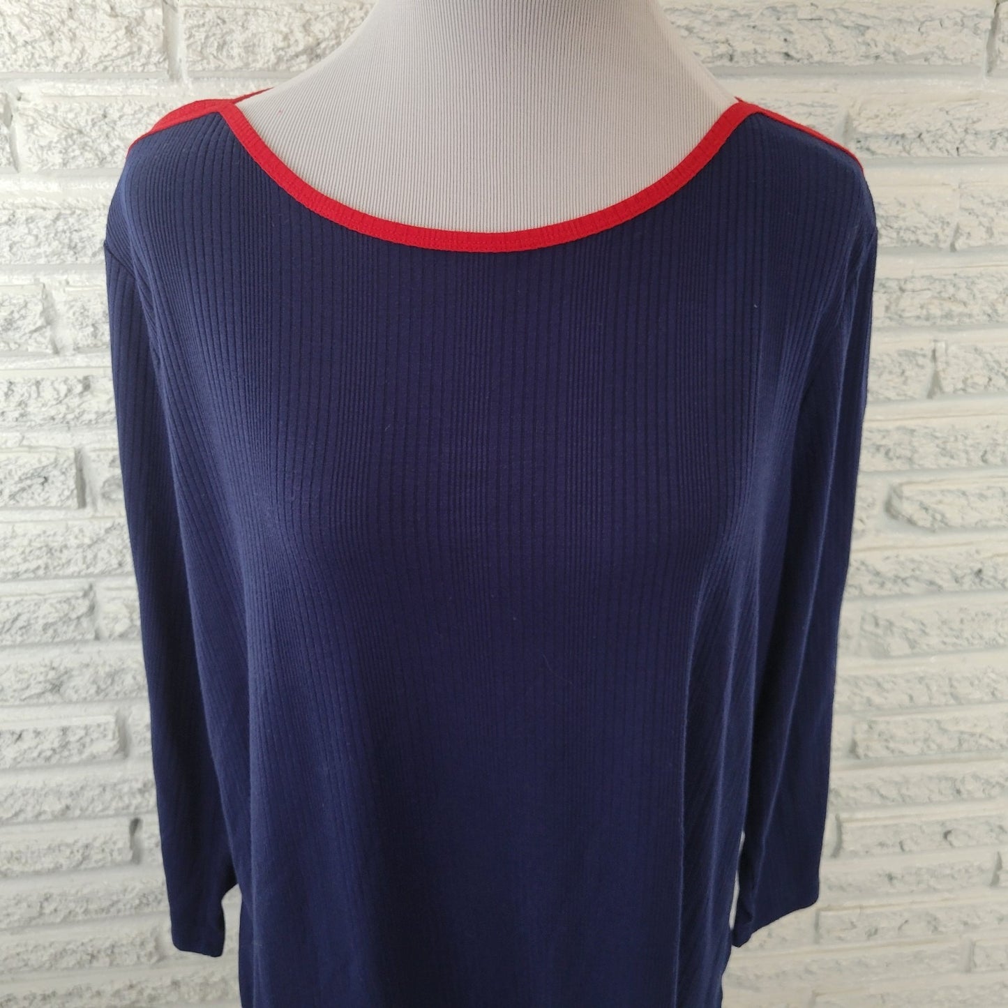 Liz Claiborne Womens Top XXL Plus 3/4 Sleeve Blue Knit Poly Blend Deco Buttons