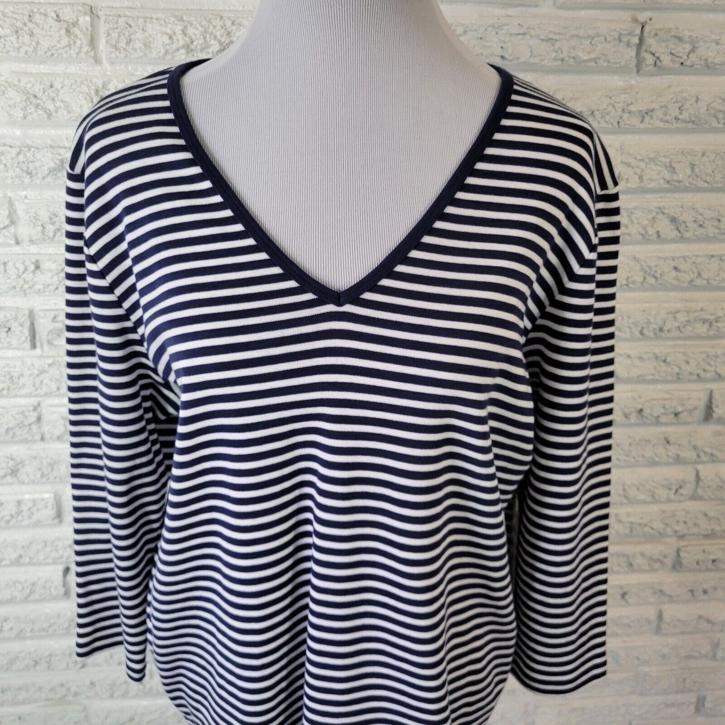 Jones New York Sport Women Top 1X Plus 3/4 Sleeve Blue White Stripe Cotton Comfy