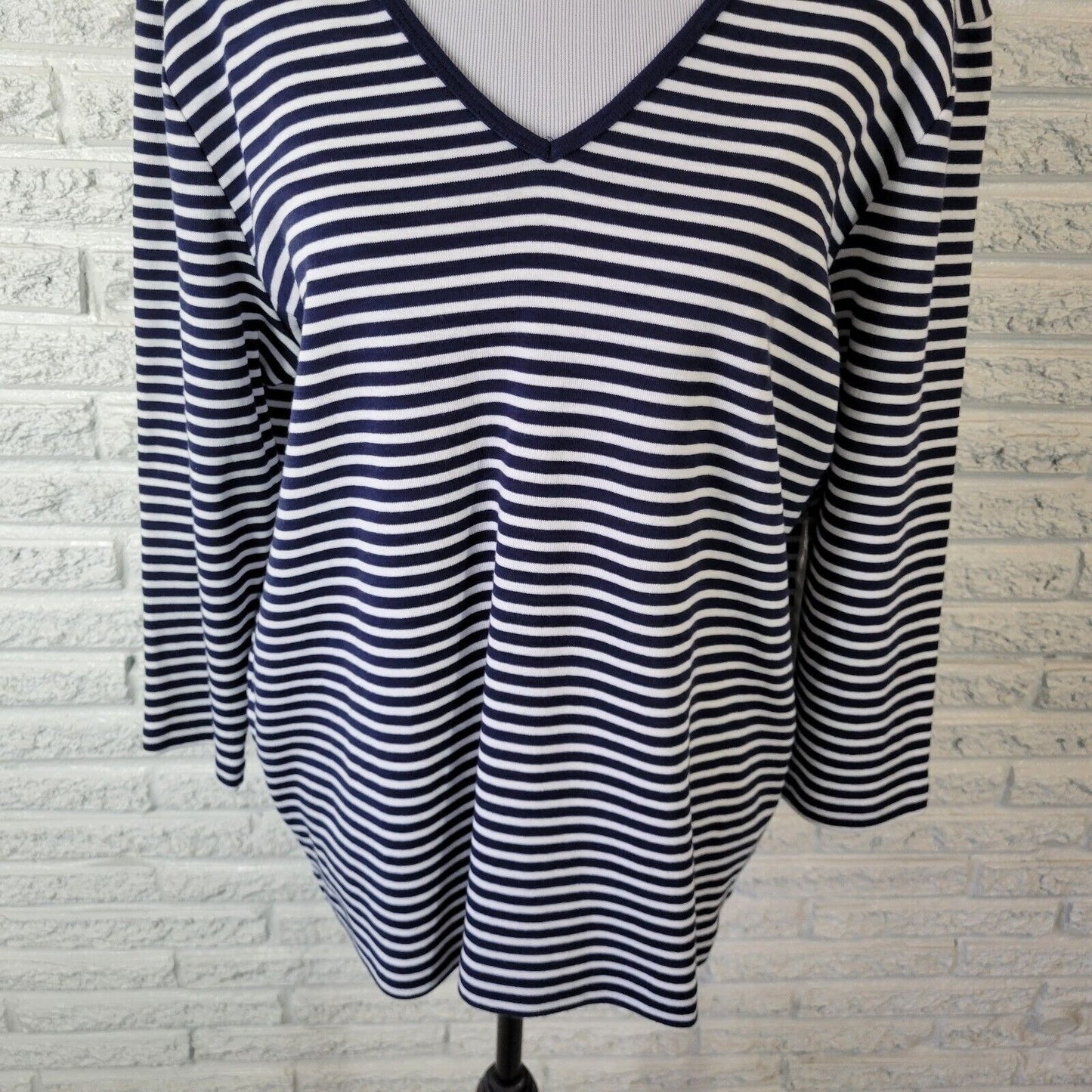 Jones New York Sport Women Top 1X Plus 3/4 Sleeve Blue White Stripe Cotton Comfy